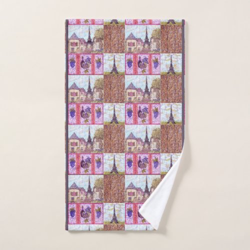 Paris Eiffel Tower inspired pointillism collage Hand Towel