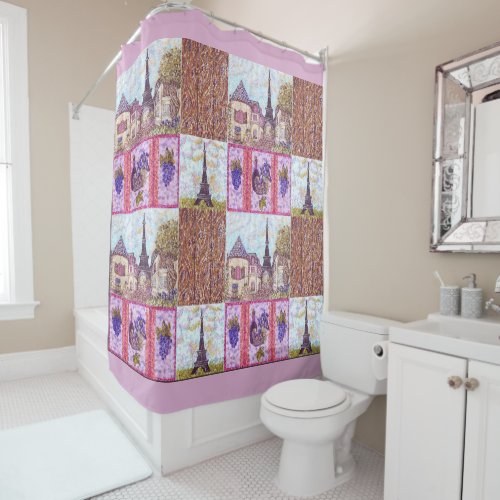 Paris Eiffel Tower inspired pointillism collage Shower Curtain