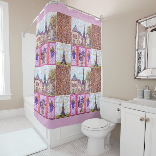 Paris Eiffel Tower inspired pointillism collage Shower Curtain (In Situ)
