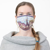 Paris Eiffel Tower inspired pointillism landscape Adult Cloth Face Mask (Worn)