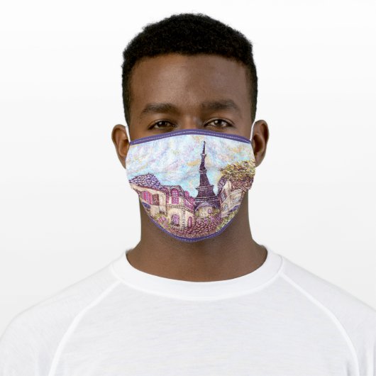 Paris Eiffel Tower inspired pointillism landscape Adult Cloth Face Mask (Worn)