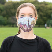 Paris Eiffel Tower inspired pointillism landscape Adult Cloth Face Mask (Outside)