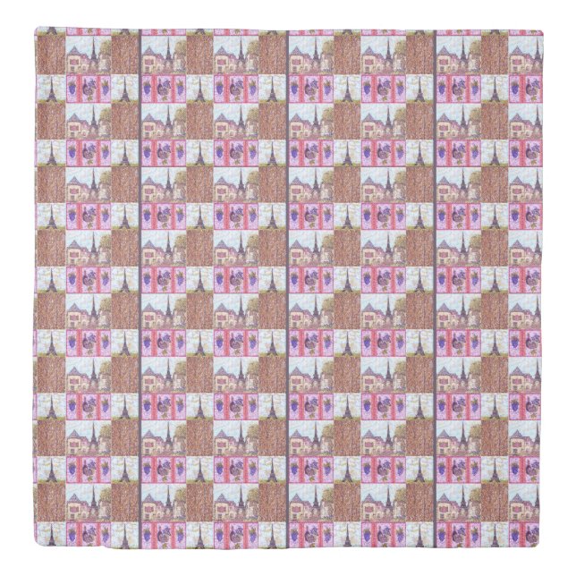 Paris Eiffel Tower inspired pointillism landscape Duvet Cover (Front)