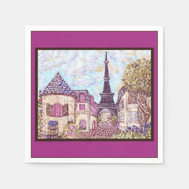 Paris Eiffel Tower inspired pointillism napkins (Front)