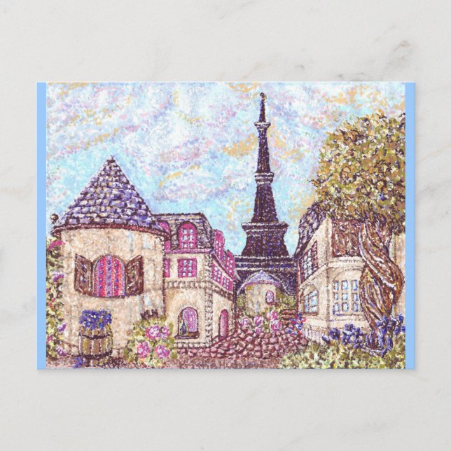 Paris, Eiffel Tower Inspired pointillism postcard (Front)