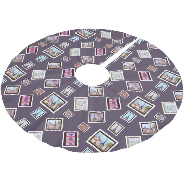 Paris Eiffel Tower inspired Postage Tree Skirt (Angled)