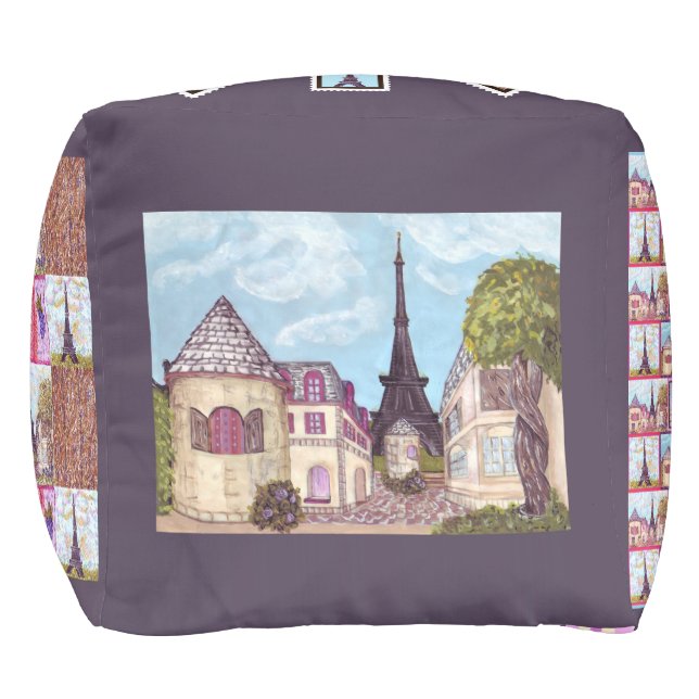 Paris Eiffel Tower inspired Square Pouf (Front)