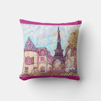 Paris Eiffel Tower landscape pointillism pillow