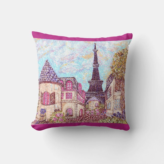 Paris Eiffel Tower landscape pointillism pillow (Front)