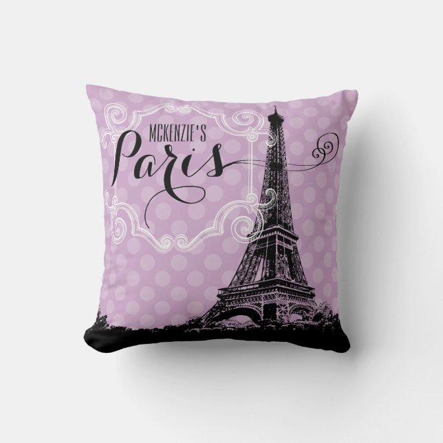 Paris Eiffel Tower Lavender Purple Monogrammed Throw Pillow (Front)