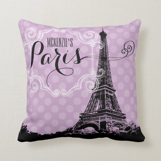Paris Eiffel Tower Lavender Purple Monogrammed Throw Pillow