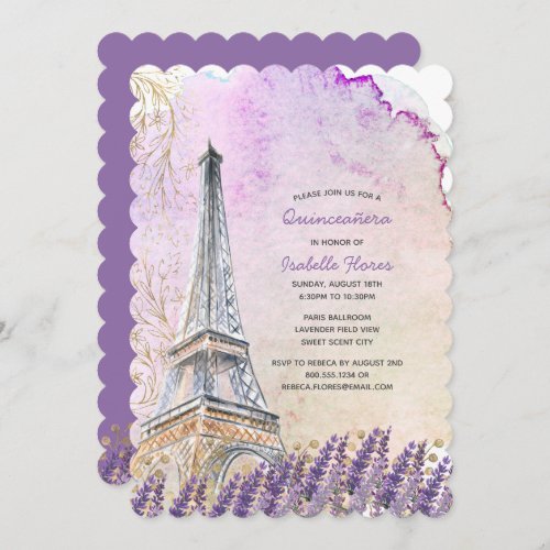 Paris Eiffel Tower Lavender Quinceanera Invitation