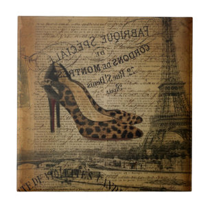 paris eiffel tower leopard hight heel fashionista ceramic tile