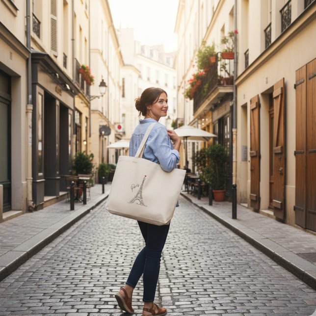 Paris Eiffel Tower Line Art Heart Tote Bag (Creator Uploaded)
