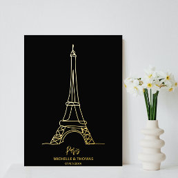 Paris Eiffel Tower Line Art Wall Travel Couple  Foil Prints