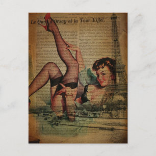 Paris Eiffel Tower lingerie retro fashionista Postcard