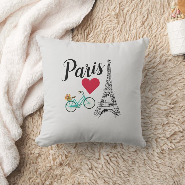 Paris Eiffel Tower Love Illustration Throw Pillow (Blanket)