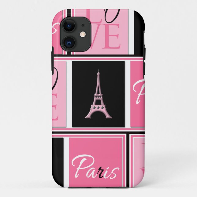 Paris Eiffel Tower Love Pink Black Case-Mate iPhone Case (Back)