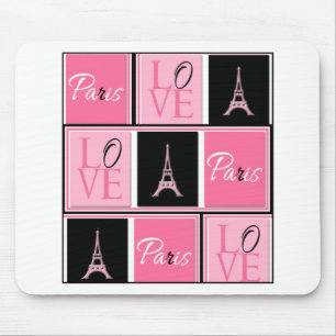 Paris Eiffel Tower Love Pink Black Mouse Pad