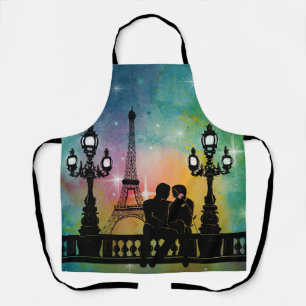 *~* Paris Eiffel Tower Lovers Rose Celestial Stars Apron