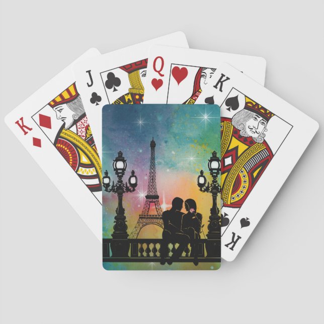 *~* Paris Eiffel Tower Lovers Rose Celestial Stars Poker Cards (Back)