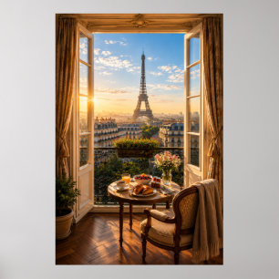 Paris Eiffel Tower Luxury Morning Breakfast View Poster