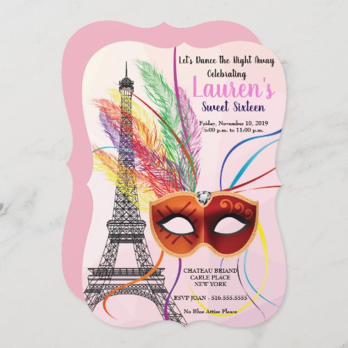 Paris Eiffel Tower Masquerade Sweet 16 Invitation