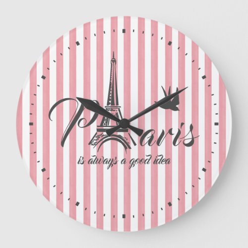 Paris Eiffel Tower Modern Chic Pink  Elegant Cute  Large Clock