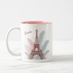 Paris Eiffel Tower Mug with Pastel Feathers