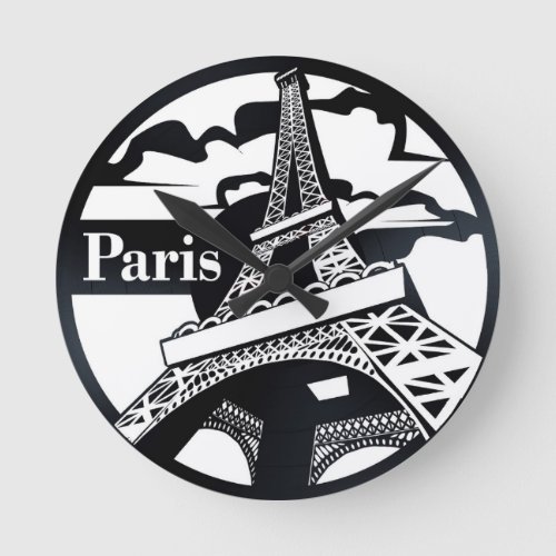 Paris  Eiffel Tower Music Record Style Wall Clock