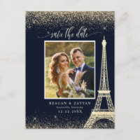 Paris Eiffel Tower Navy Gold Photo Save The Date