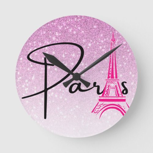 Paris Eiffel Tower Ombre  Round Clock