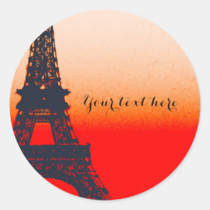 Paris Eiffel Tower Orange Sunset Chic Elegant Classic Round Sticker