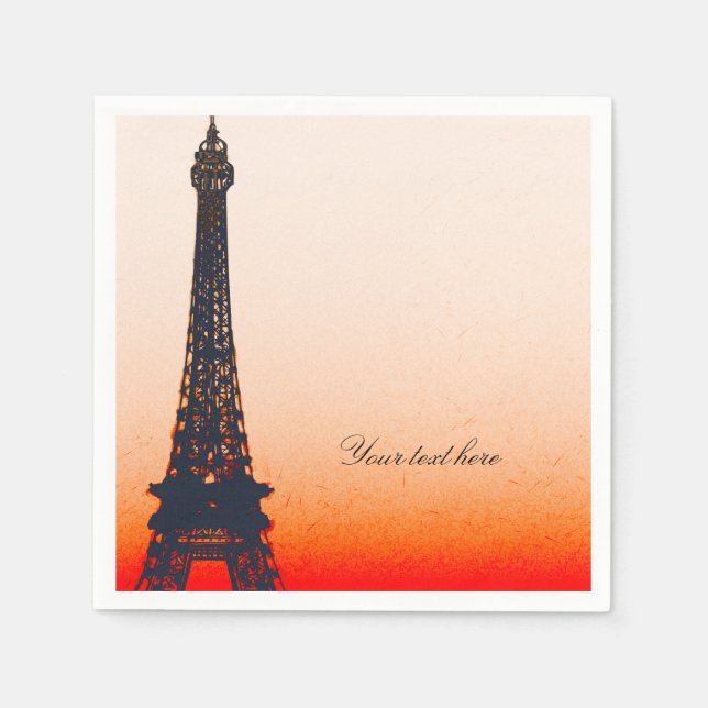 Paris Eiffel Tower Orange Sunset Chic Party Napkins (Front)