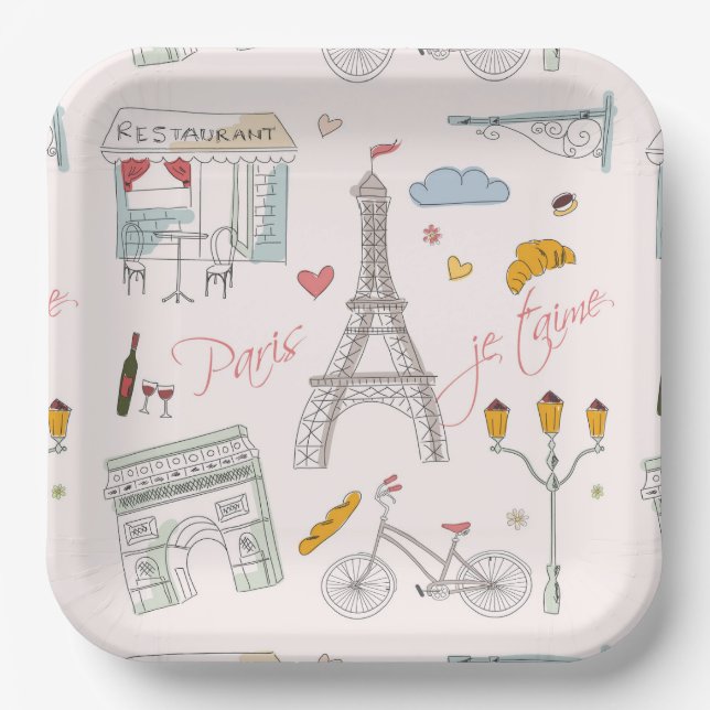 Paris Eiffel Tower Party Shower Birthday Paper Plates (Front)