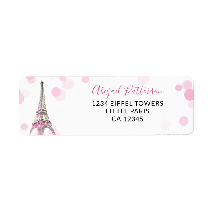 Paris Eiffel Tower Pink and Black Return Address Label | Zazzle