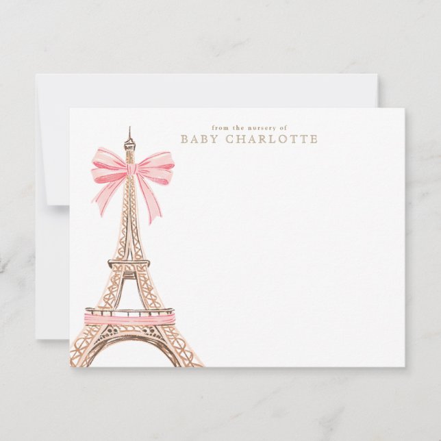  Paris Eiffel Tower Pink Baby Note Card (Front)