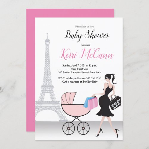 Paris Eiffel Tower Pink Baby Shower Invitation