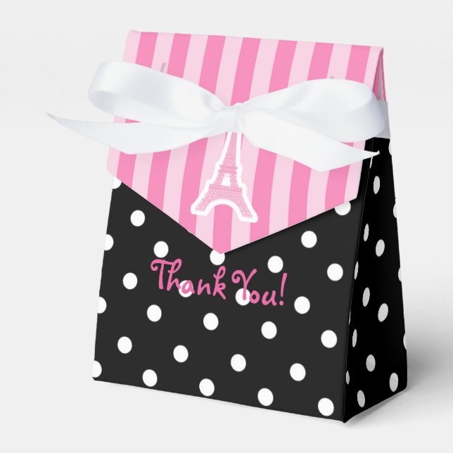 Paris Eiffel Tower Pink Birthday Party Favor Bag Boxes (Front Side)