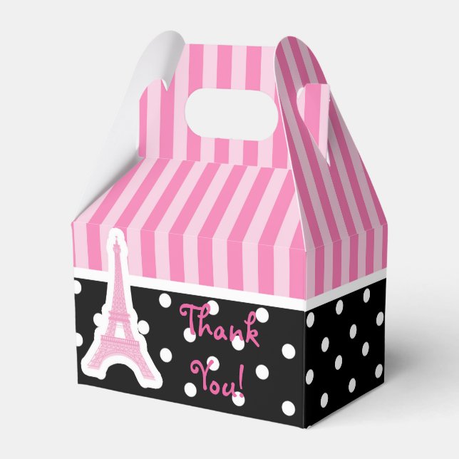 Paris Eiffel Tower Pink Birthday Party Favor Boxes (Front Side)