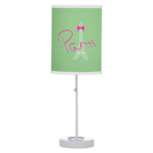Paris, Eiffel Tower Pink Bow French Modern Green Table Lamp