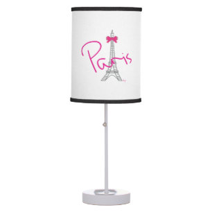 Paris, Eiffel Tower Pink Bow French Modern White Table Lamp