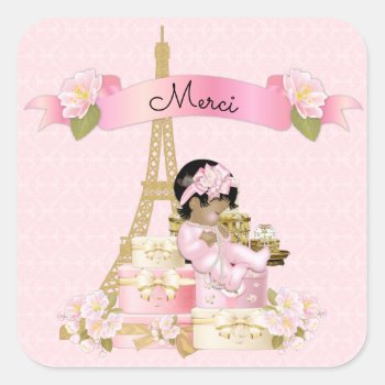 Paris Eiffel Tower Pink Gold Baby Girl Ethnic Square Sticker by nawnibelles at Zazzle