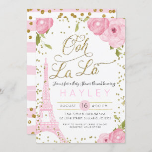 Paris Eiffel Tower Pink Gold Baby Shower Invitation