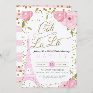 Paris Eiffel Tower Pink Gold Bridal Shower Invite