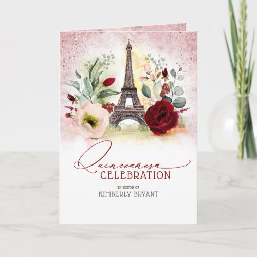 Paris Eiffel Tower Pink Gold Quinceaera Photo Invitation