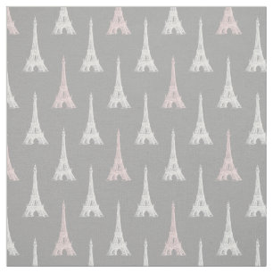Paris Eiffel Tower Pink Gray Fabric