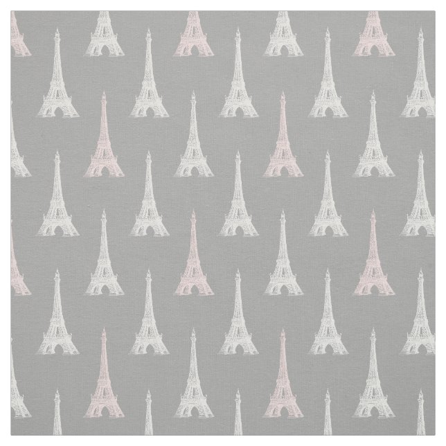 Paris Eiffel Tower Pink Gray Fabric (Swatch)