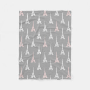 Paris Eiffel Tower PInk Gray Fleece Blanket