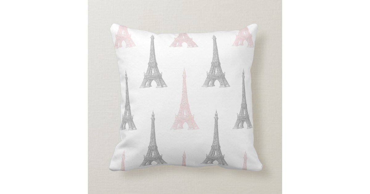 Paris Eiffel Tower Pink Gray White Throw Pillow Zazzle Com